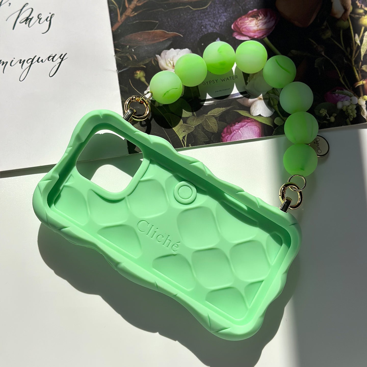 iPhone 16 Pro Max Melted Love Case with Beaded Strap (Green)