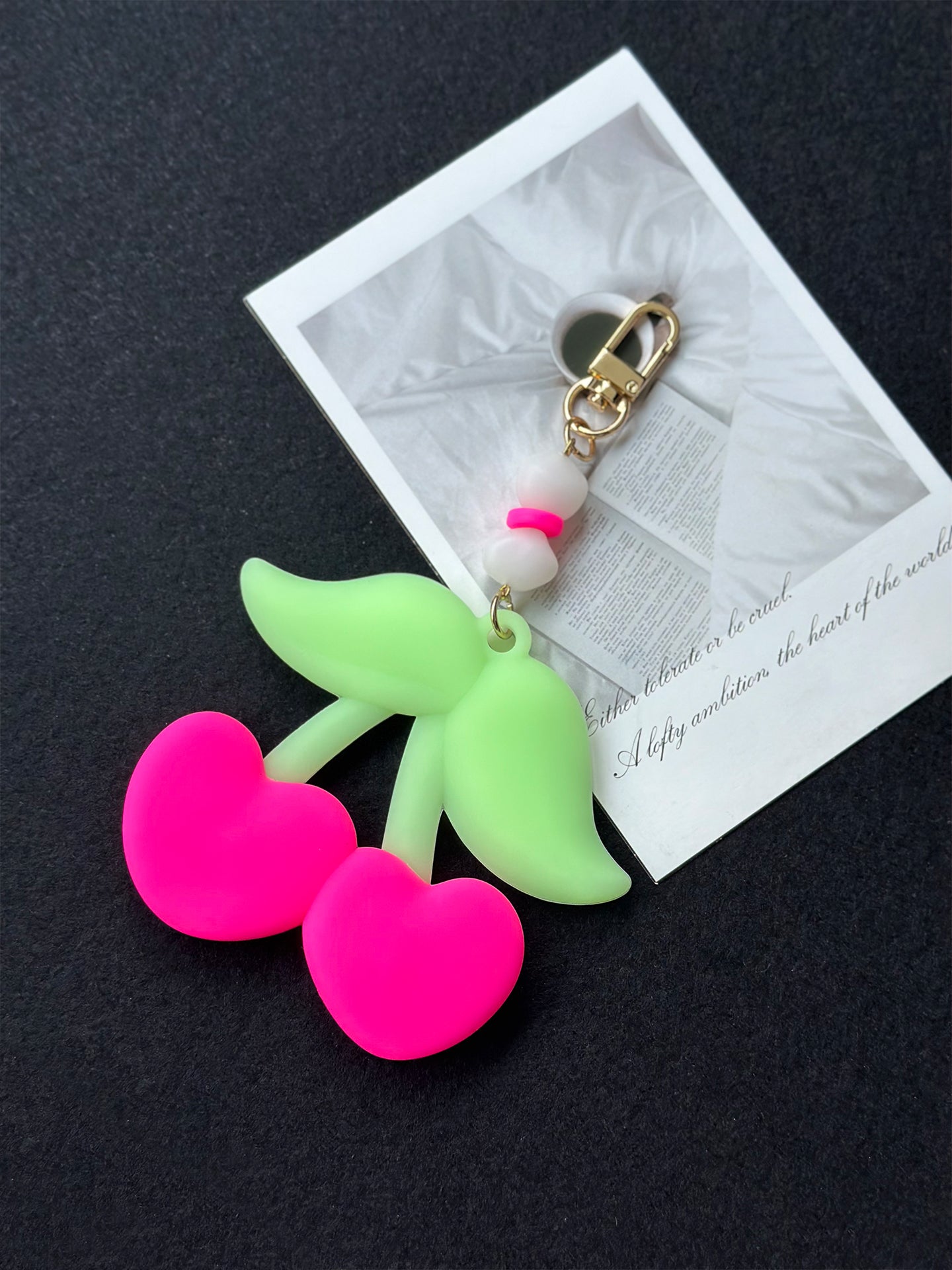 Sweetheart Cherries Keychain / Charm (Pink & Glow-in-the-Dark Green)