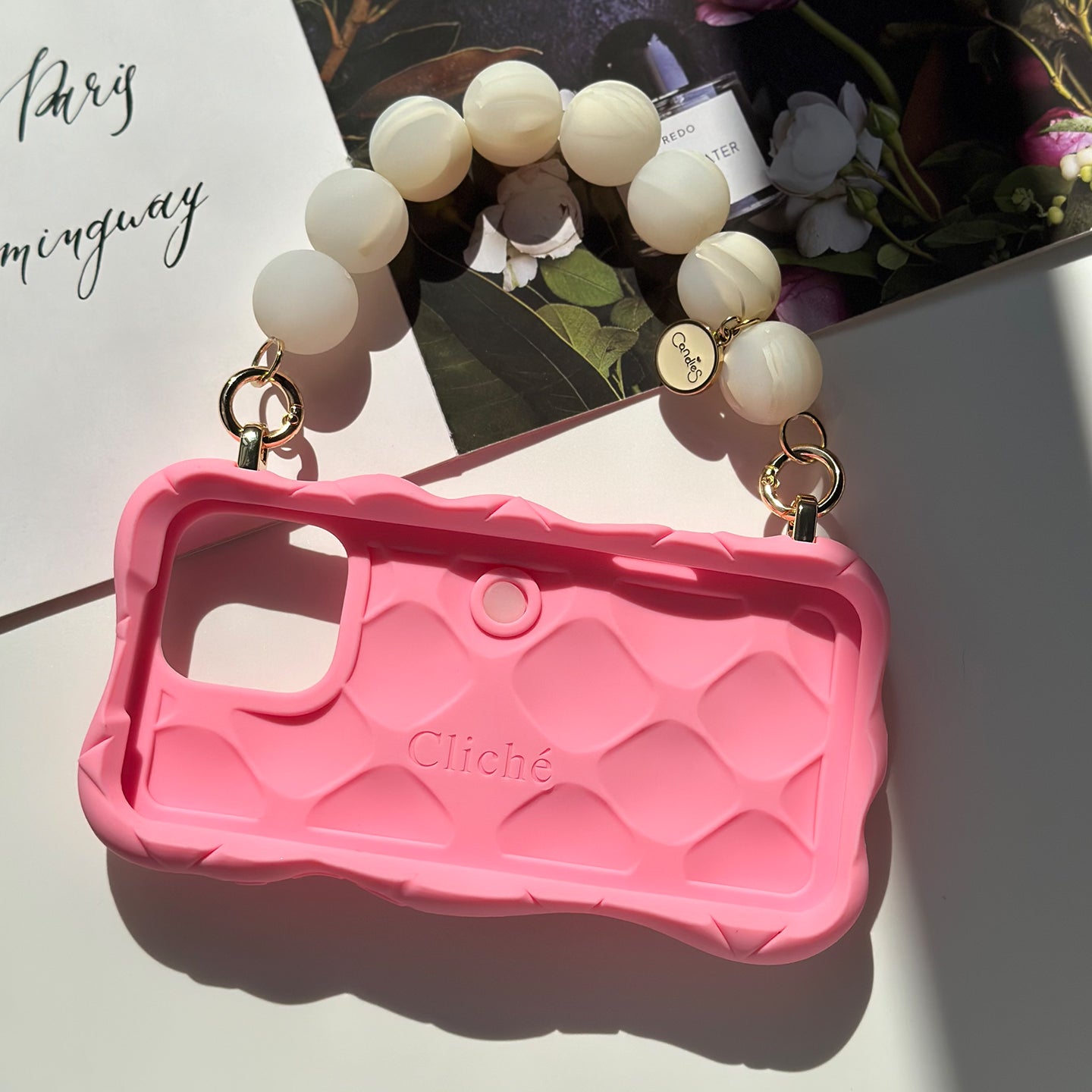 iPhone 16 Pro Max Melted Love Case with Beads Strap (Watermelon Pink)