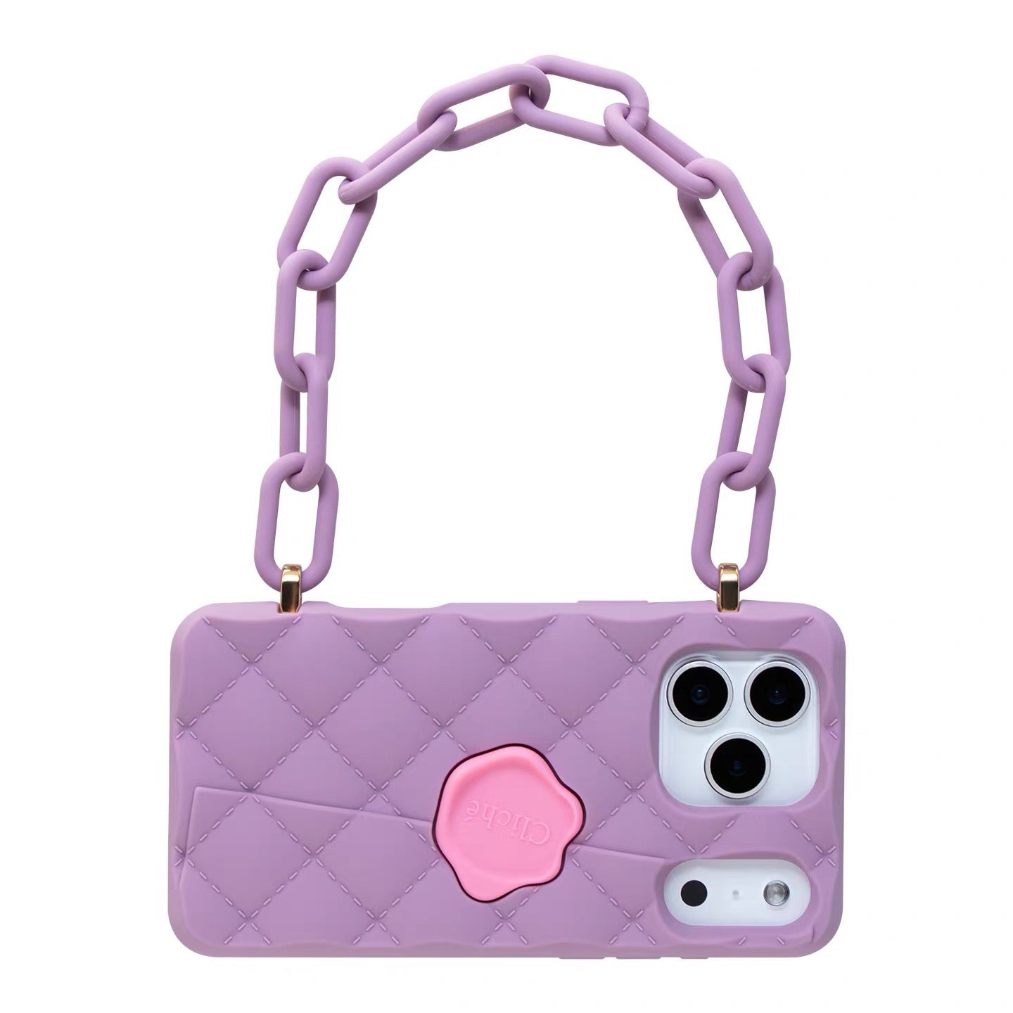 iPhone 17 Pro Max Seal Stamped Case with Silicone Chain Strap (Purple)