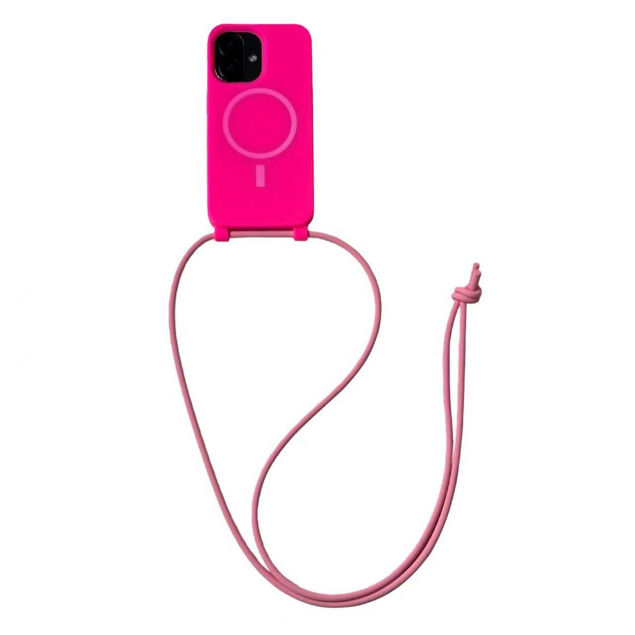 iPhone 17 MagSafe Case with Silicone Strap (Hot Pink)