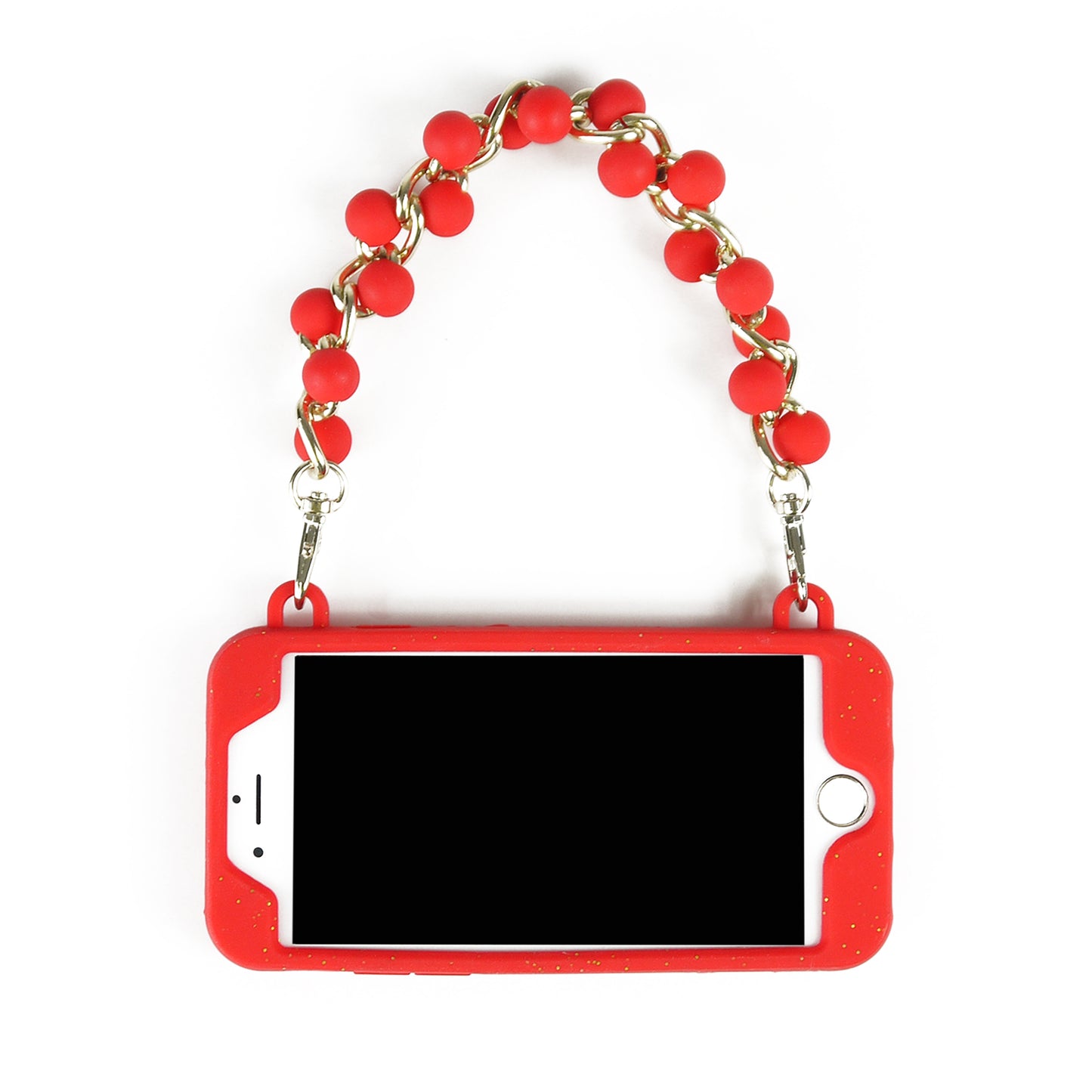 iPhone SE/7/8 Case -Seal Stamped Case with Beaded Strap (Red with Glitters)