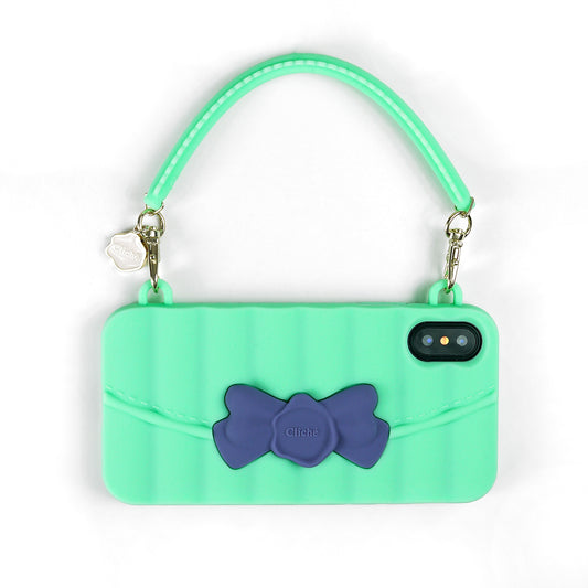 iPhone X/Xs Case - Matelasse (Green with Blue Ribbon)