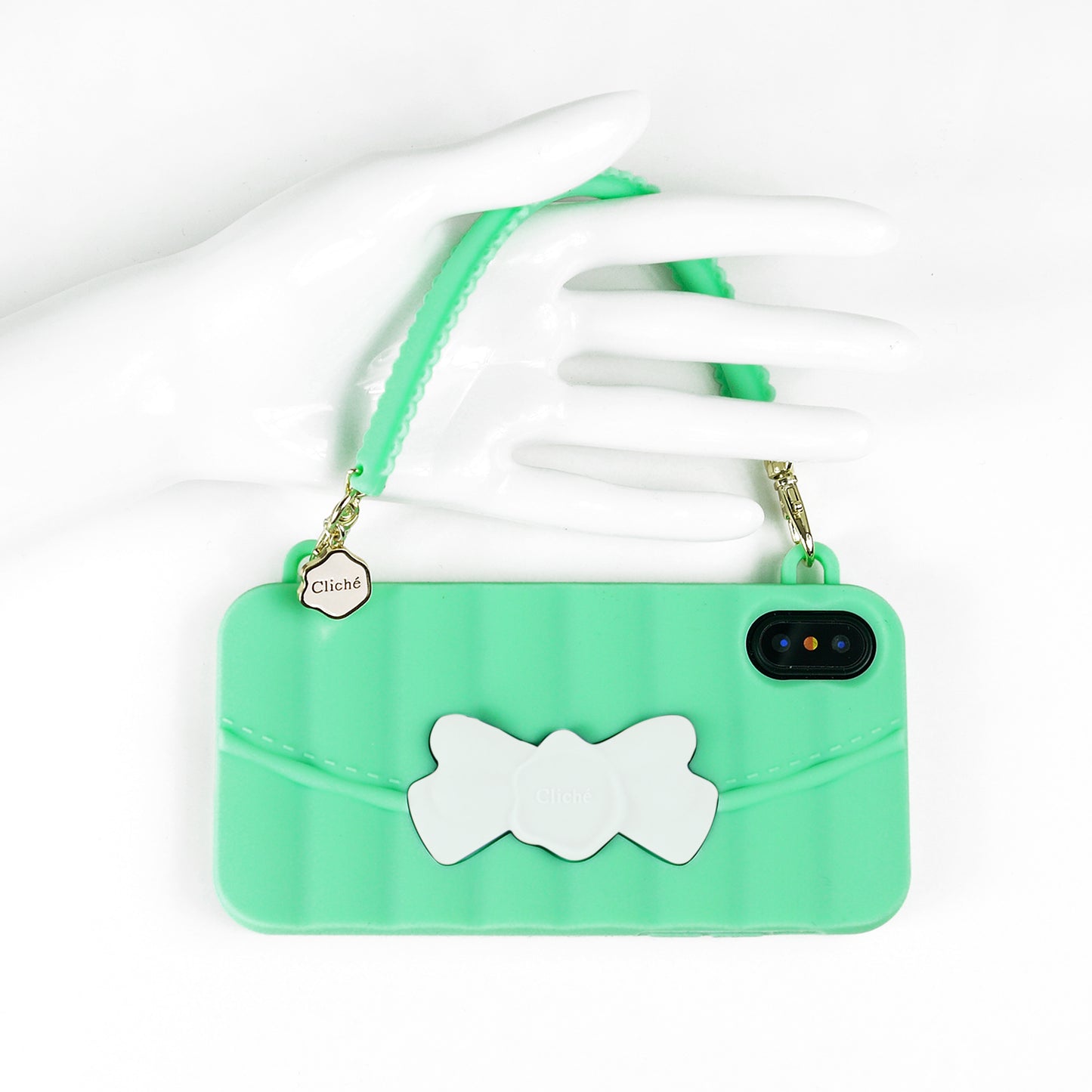 iPhone X/Xs Case - Matelasse (Green with White Ribbon)