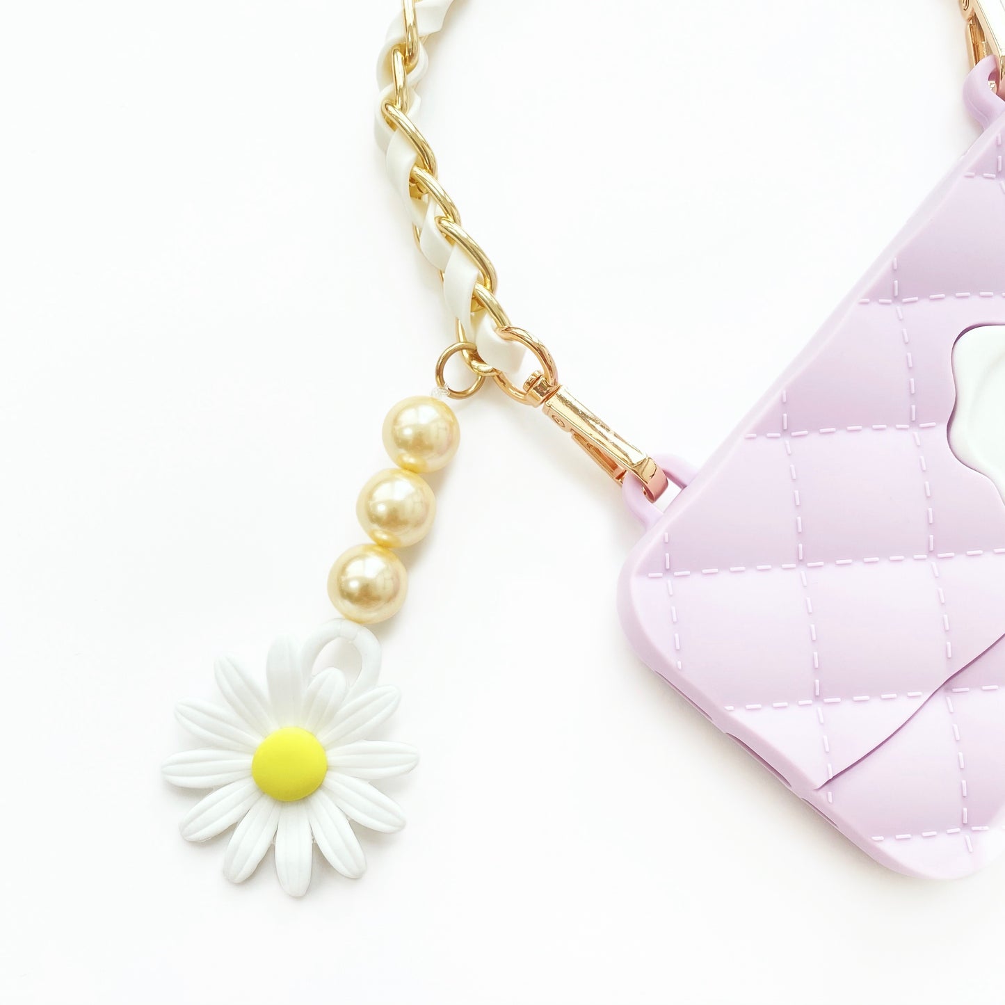 iPhone 12 / 12 Pro Purple Seal Stamped Case with Daisy Charm Strap