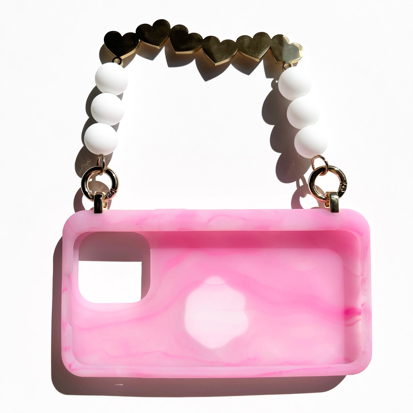 iPhone 14 Pro Max Seal Stamped Case with 'HEARTS' Charm Strap (Jelly Fluo Pink)