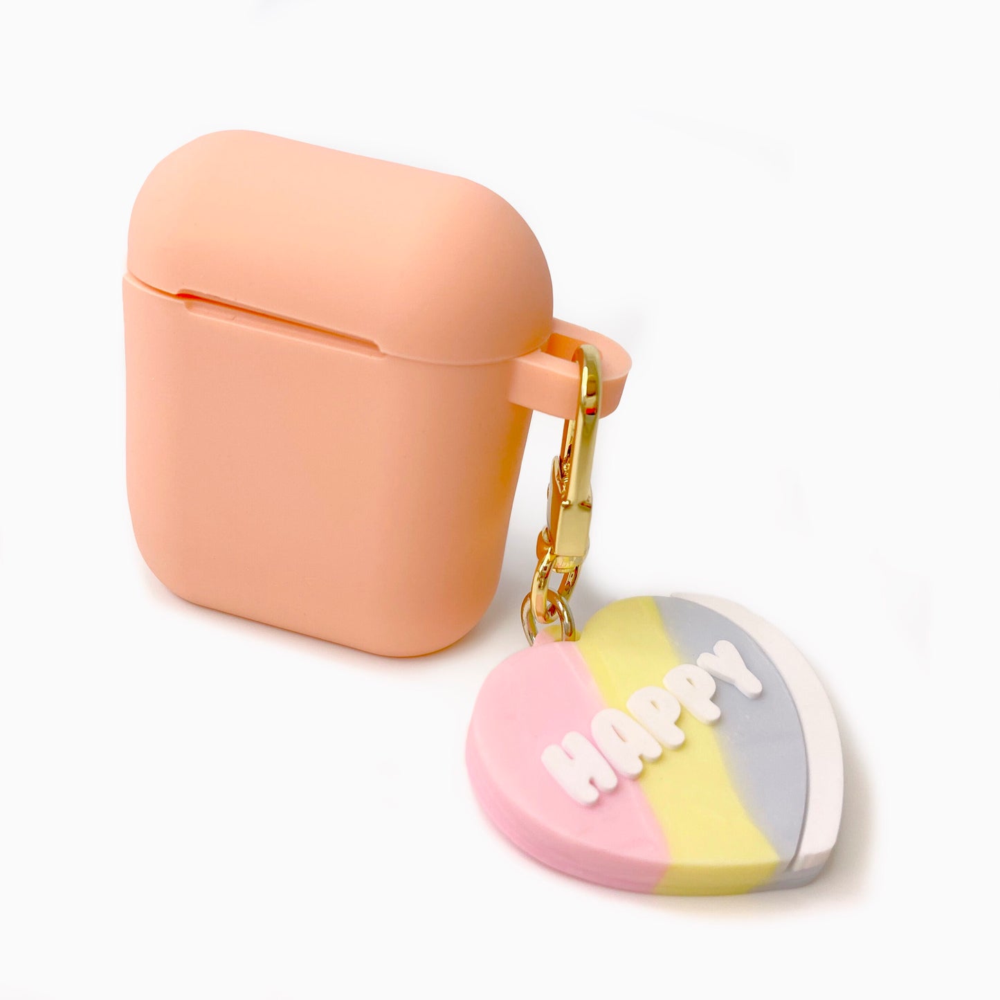 Peach Silicone AirPods Case with Happy Heart Candy Charm