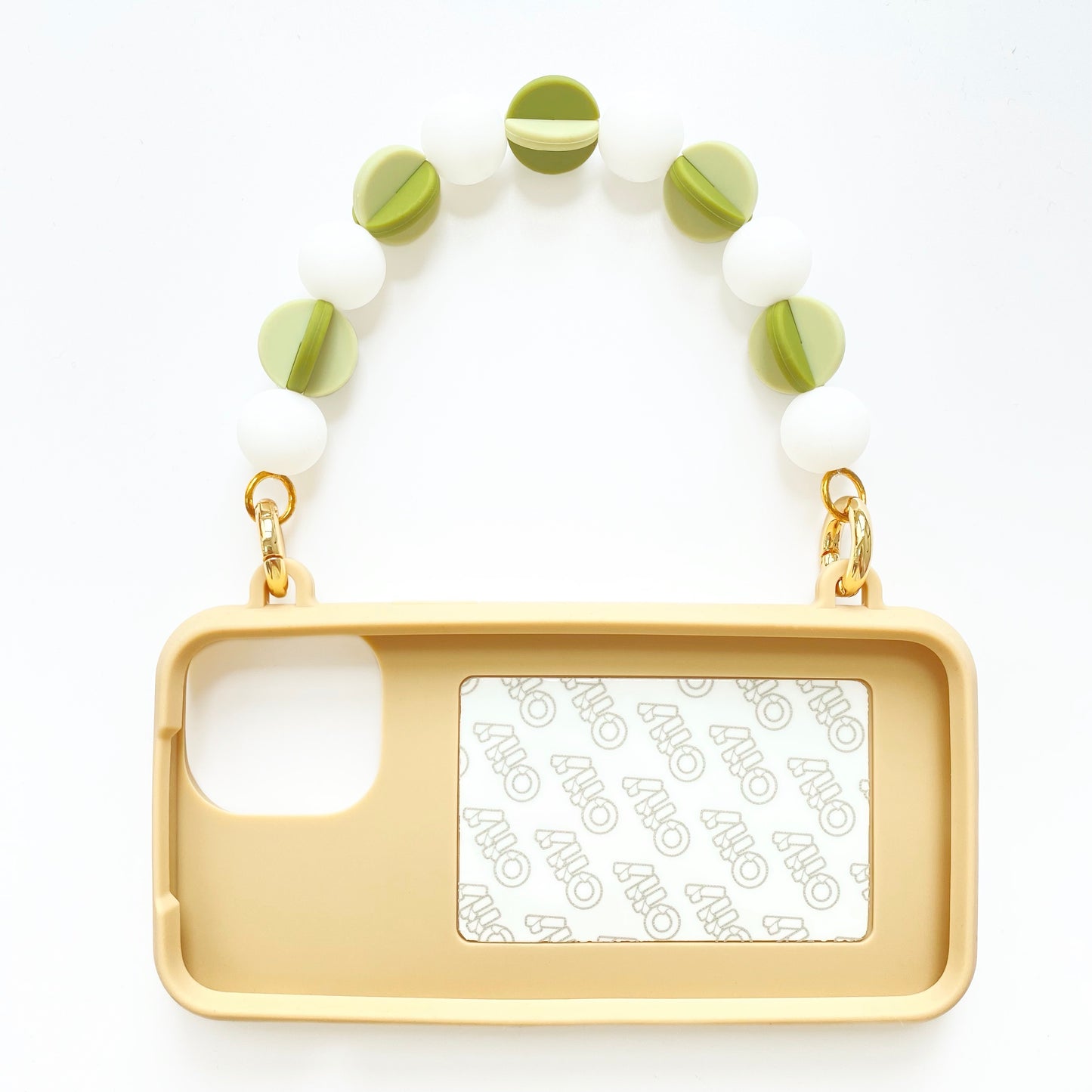 iPhone 12 Pro Max Beige Seal Stamped Case with Balloon and Beads Strap