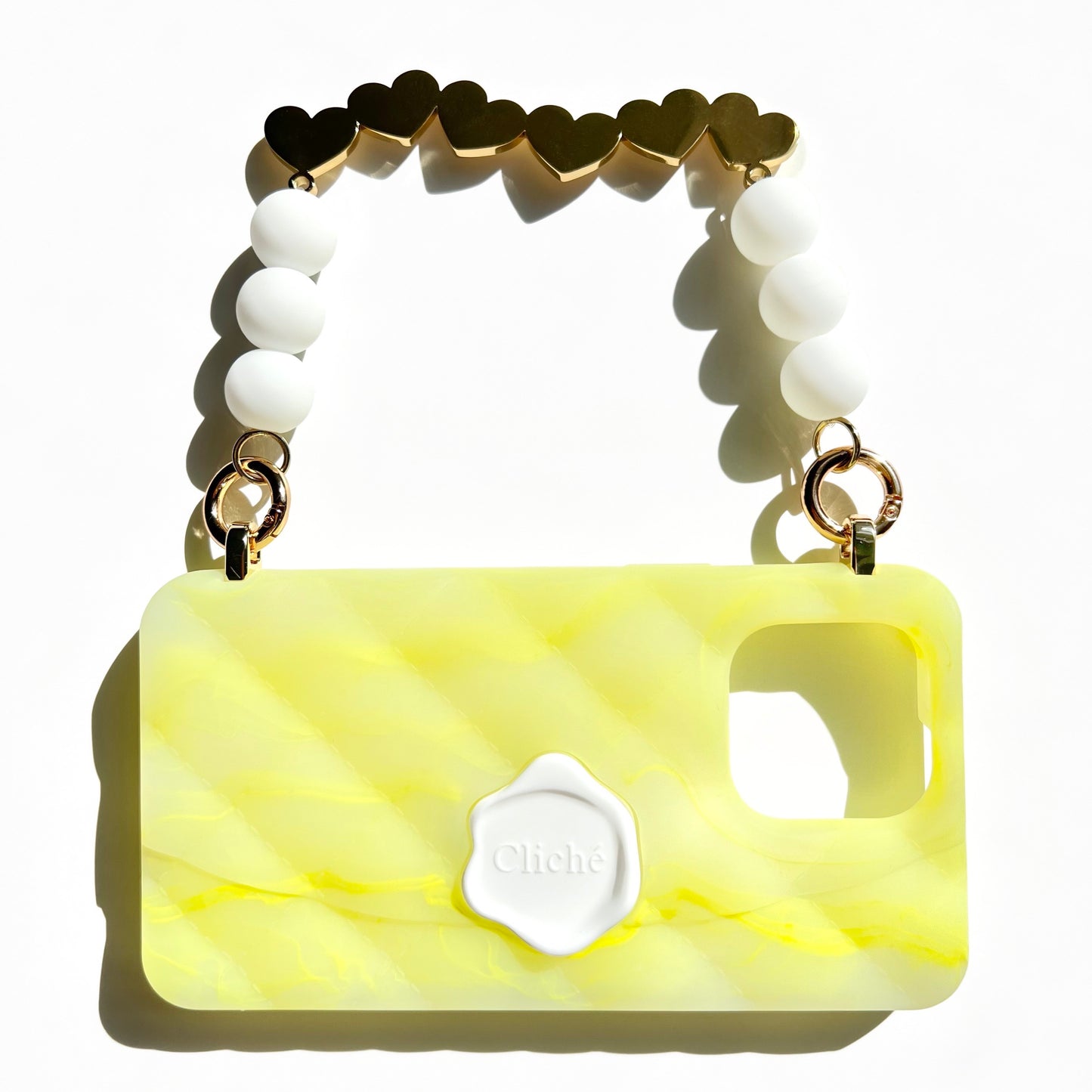 iPhone 14 Pro Max Seal Stamped Case with 'HEARTS' Charm Strap (Jelly Fluo Yellow)