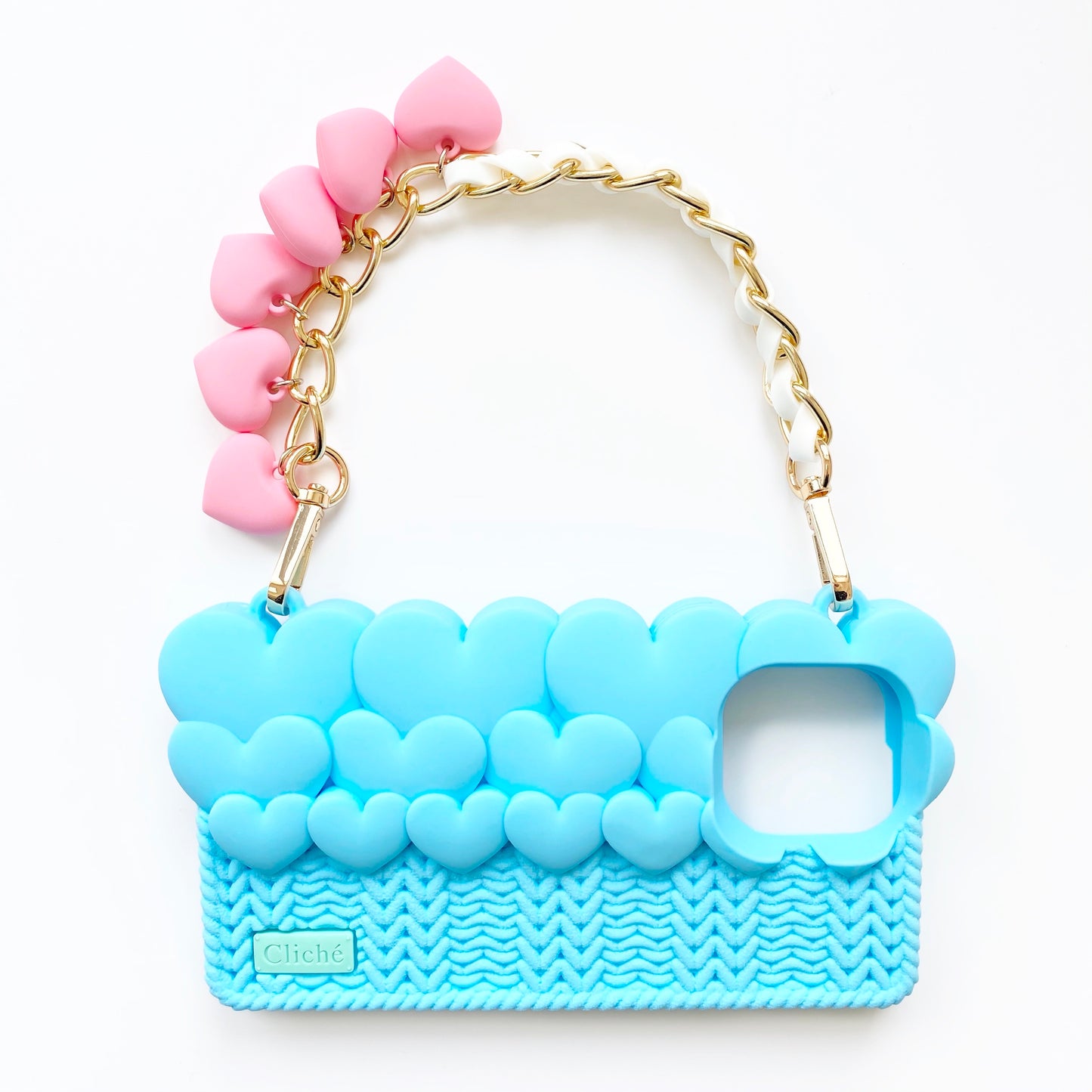 iPhone 12 Pro Max Knitted Hearts Case with Strap (Blue)