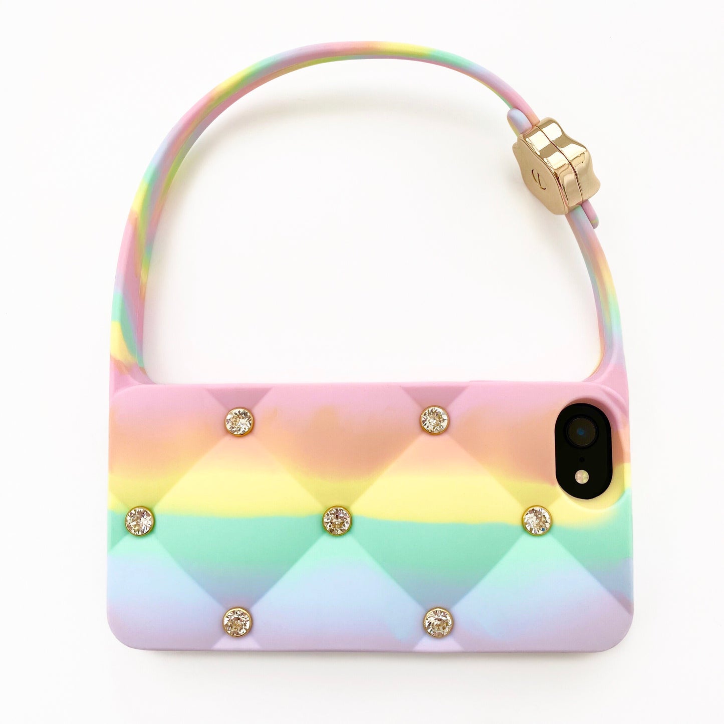 iPhone SE Rainbow Quilted Hobo Bag Case with Swarovski Stones
