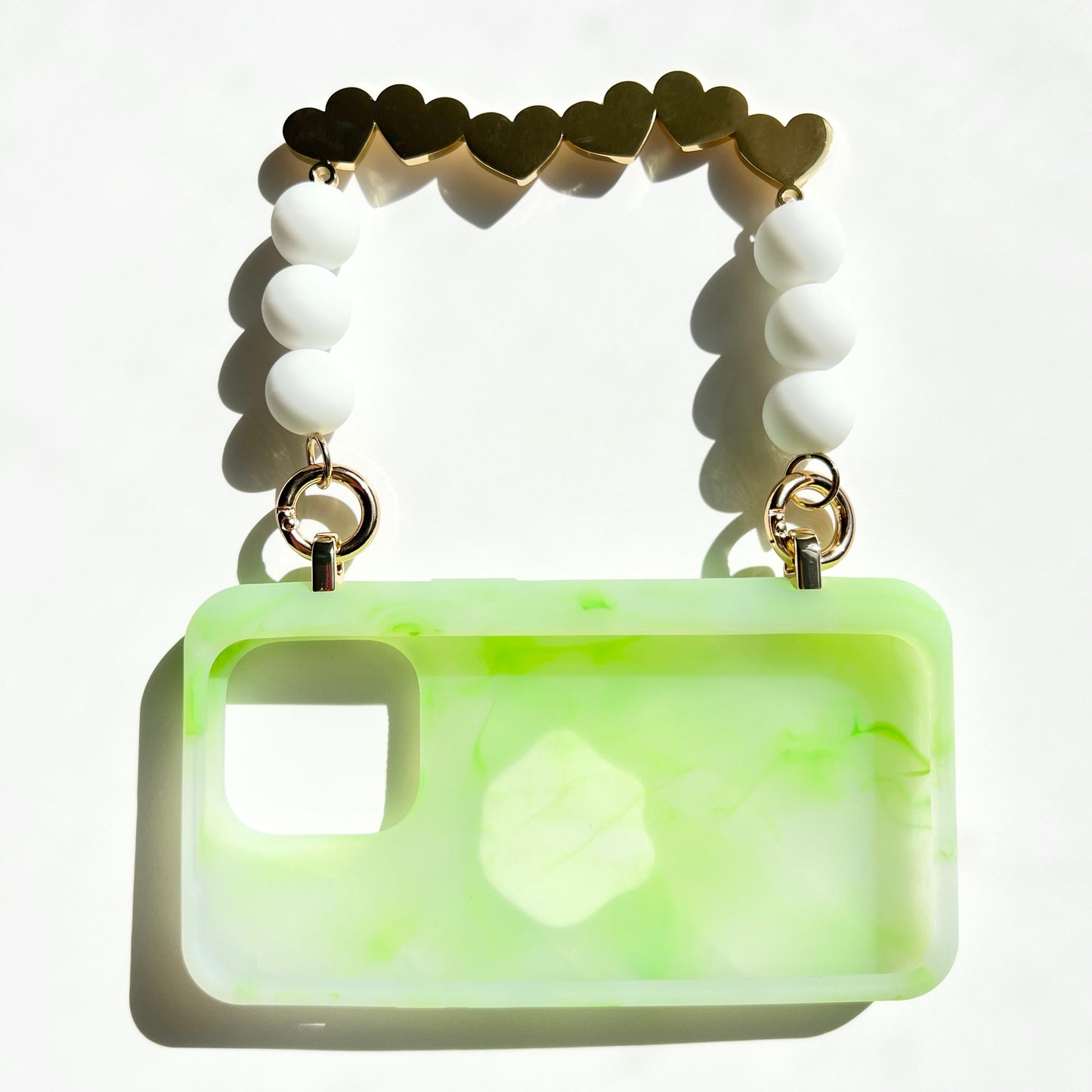 iPhone 14 Pro Seal Stamped Case with 'HEARTS' Charms Strap (Jelly Fluo Green)
