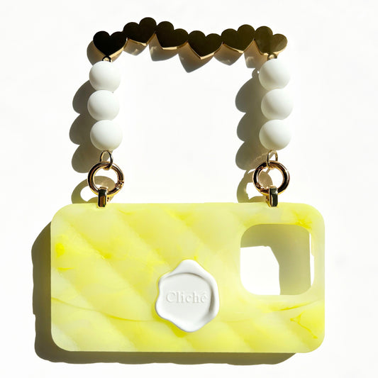 iPhone 14 Pro Seal Stamped Case with 'HEARTS' Charms Strap (Jelly Fluo Yellow)
