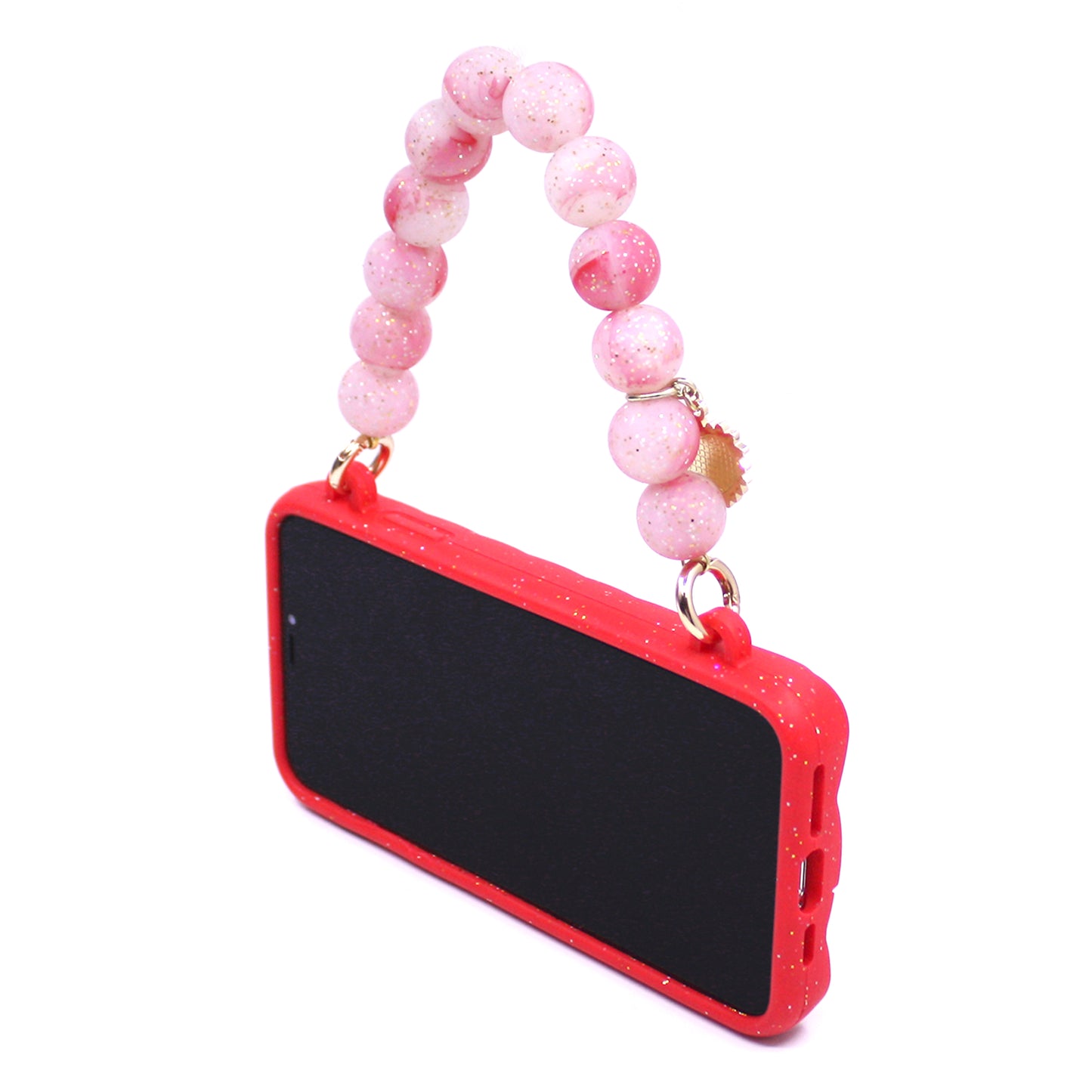 iPhone 11 Pro Red Festive Seal Stamped Case with Glitter Strap