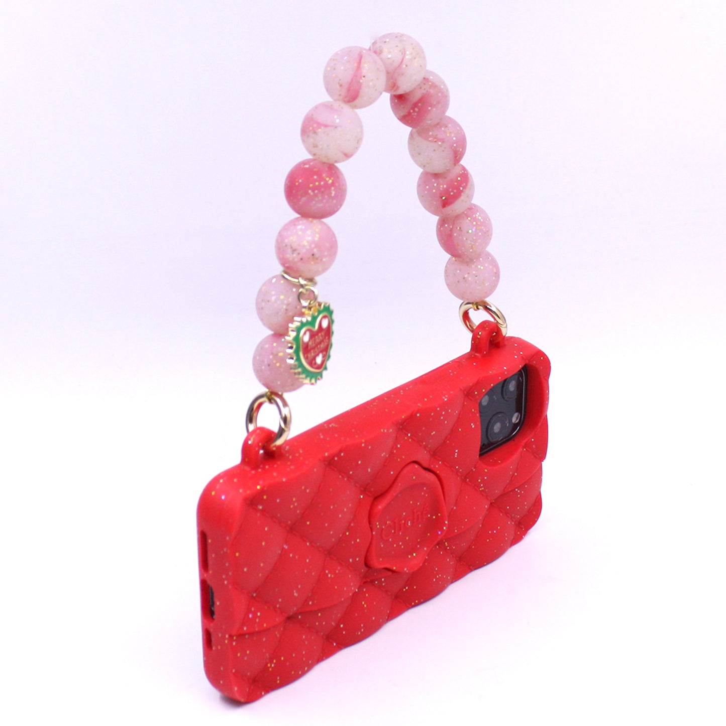 iPhone 11 Pro Red Festive Seal Stamped Case with Glitter Strap