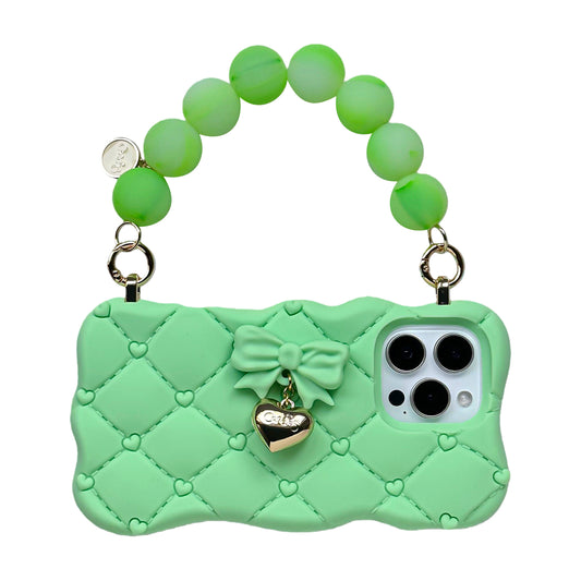 iPhone 16 Pro Max Melted Love Case with Beaded Strap (Green)