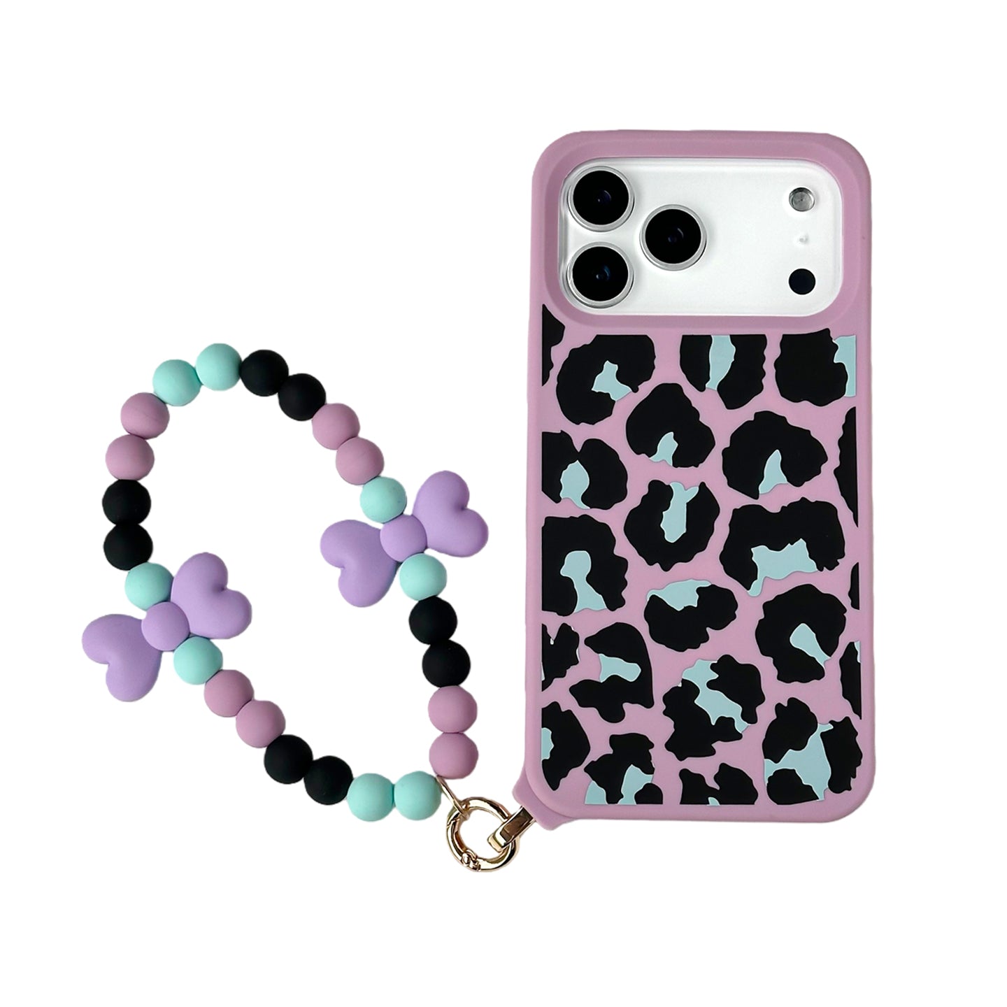 iPhone 17 Pro Max MagSafe Case - Leopard Print with Strap (Dusty Pink)