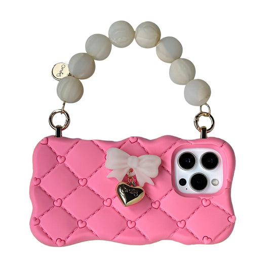 iPhone 16 Pro Max Melted Love Case with Beads Strap (Watermelon Pink)