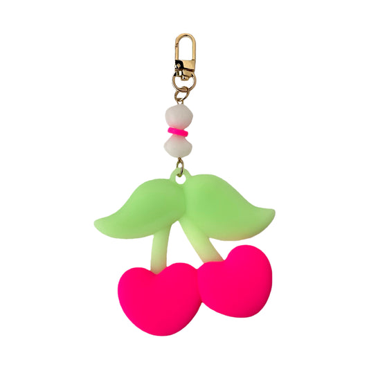 Sweetheart Cherries Keychain / Charm (Pink & Glow-in-the-Dark Green)
