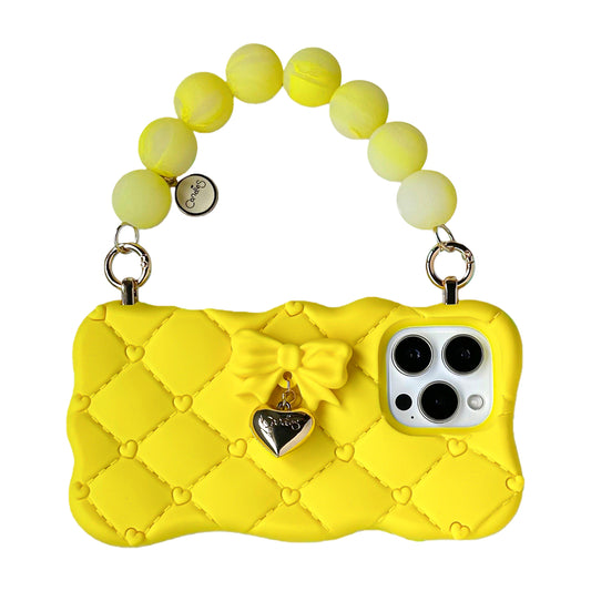 iPhone 16 Pro Max Melted Love Case with Beads Strap (Yellow)
