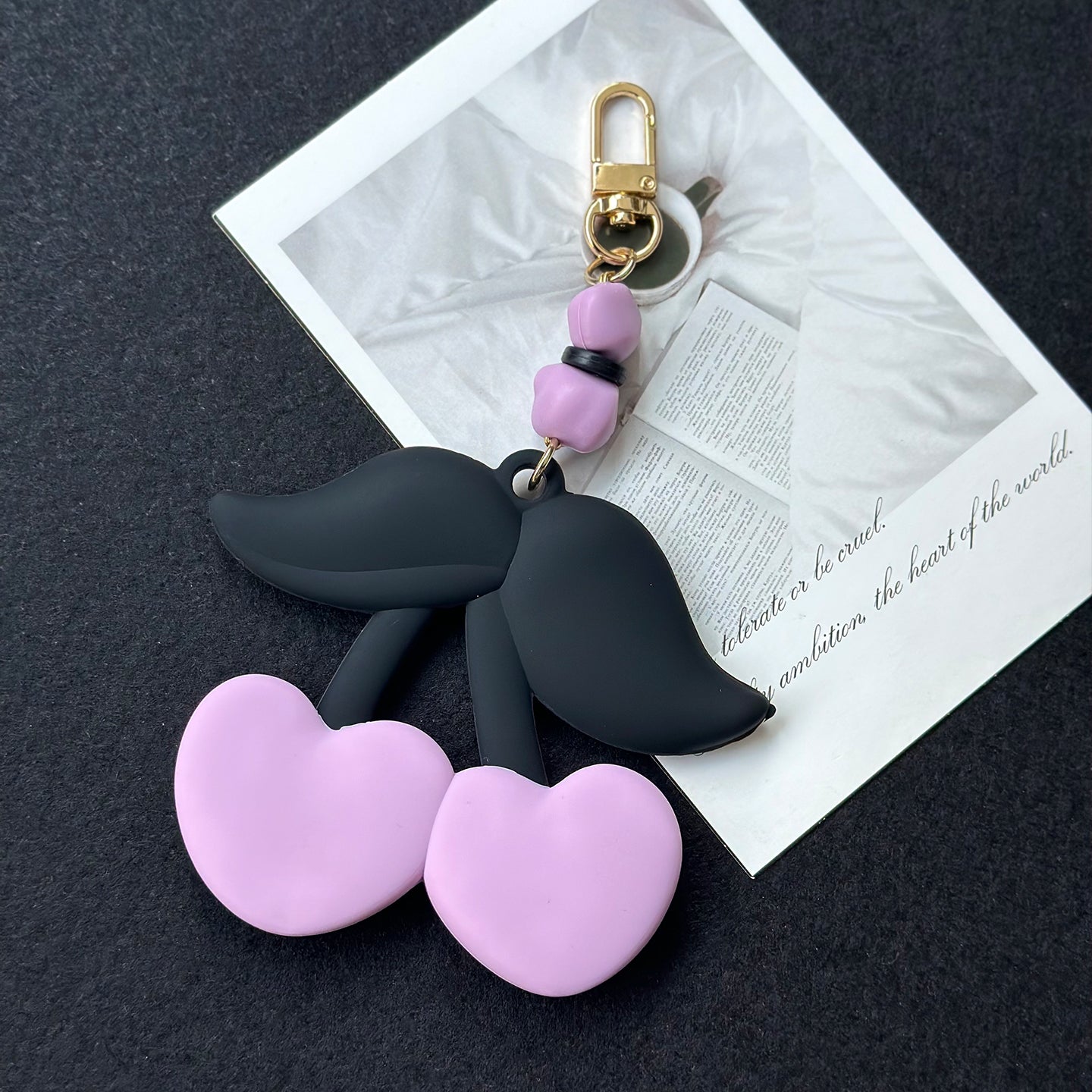 Sweetheart Cherries Keychain / Charm (Purple & Black)