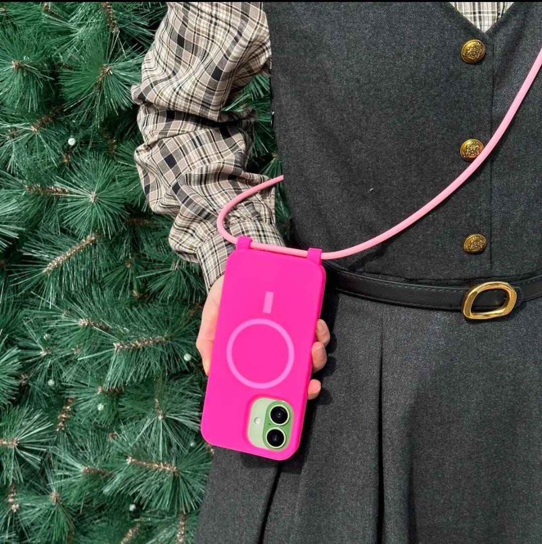 iPhone 17 MagSafe Case with Silicone Strap (Hot Pink)