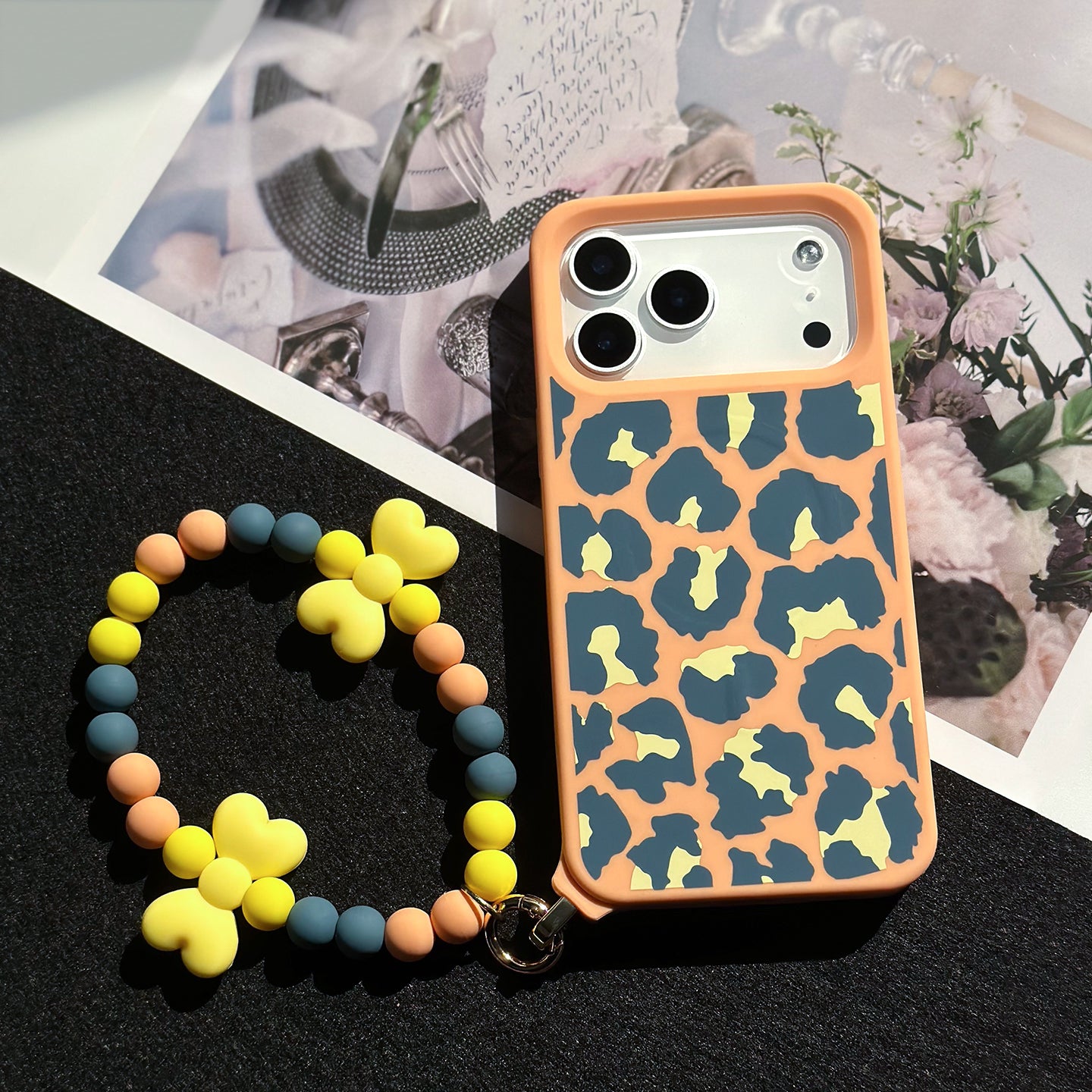 iPhone 17 Pro Max MagSafe Case - Leopard Print with Strap (Orange)