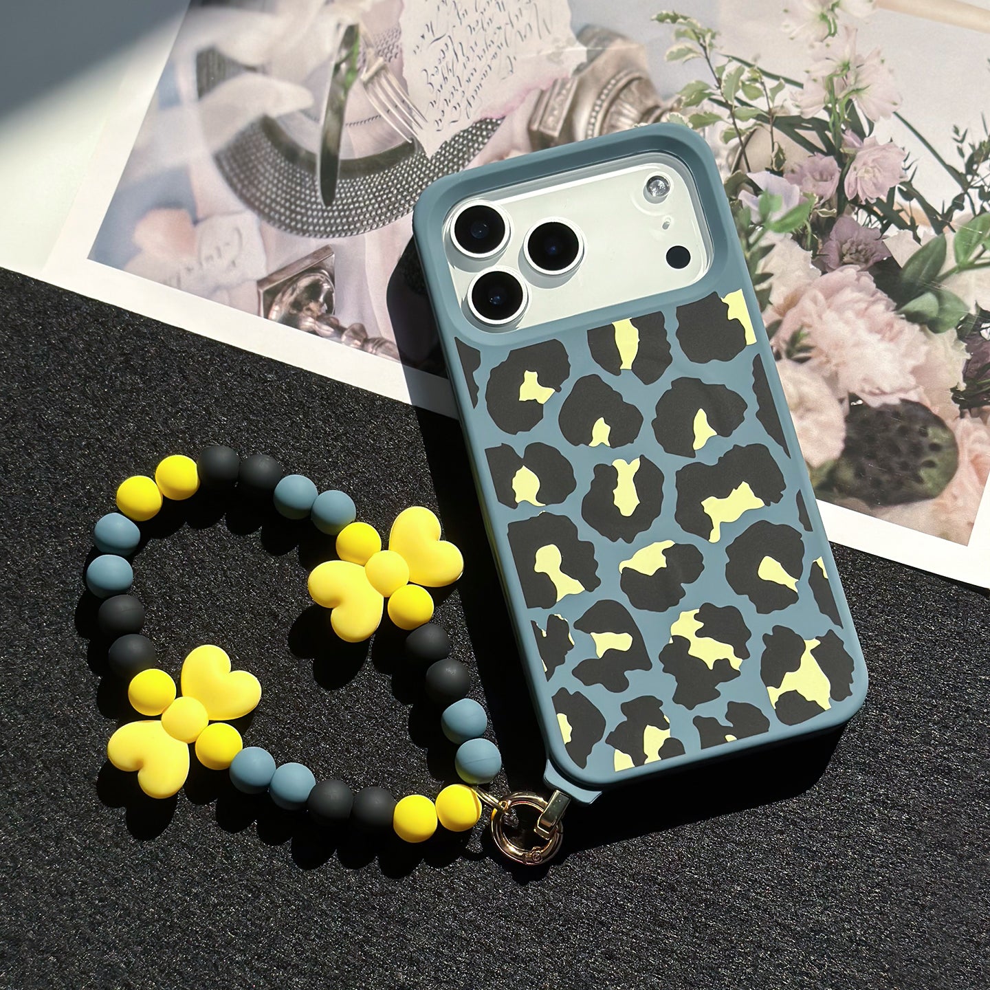 iPhone 17 Pro Max MagSafe Case - Leopard Print with Strap (Midnight Blue)