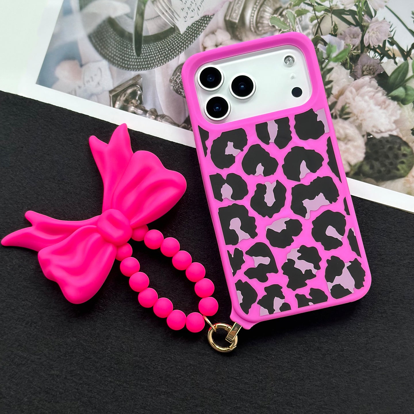 iPhone 17 Pro Max MagSafe Case - Leopard Print with Strap (Hot Pink)