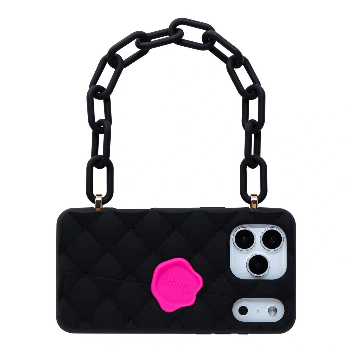 iPhone 17 Pro Max Seal Stamped Case with Silicone Chain Strap (Black)