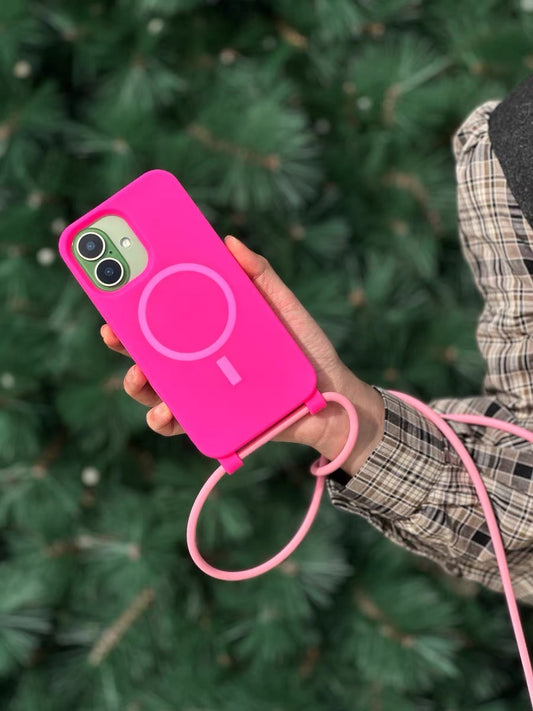 iPhone 17 MagSafe Case with Silicone Strap (Hot Pink)