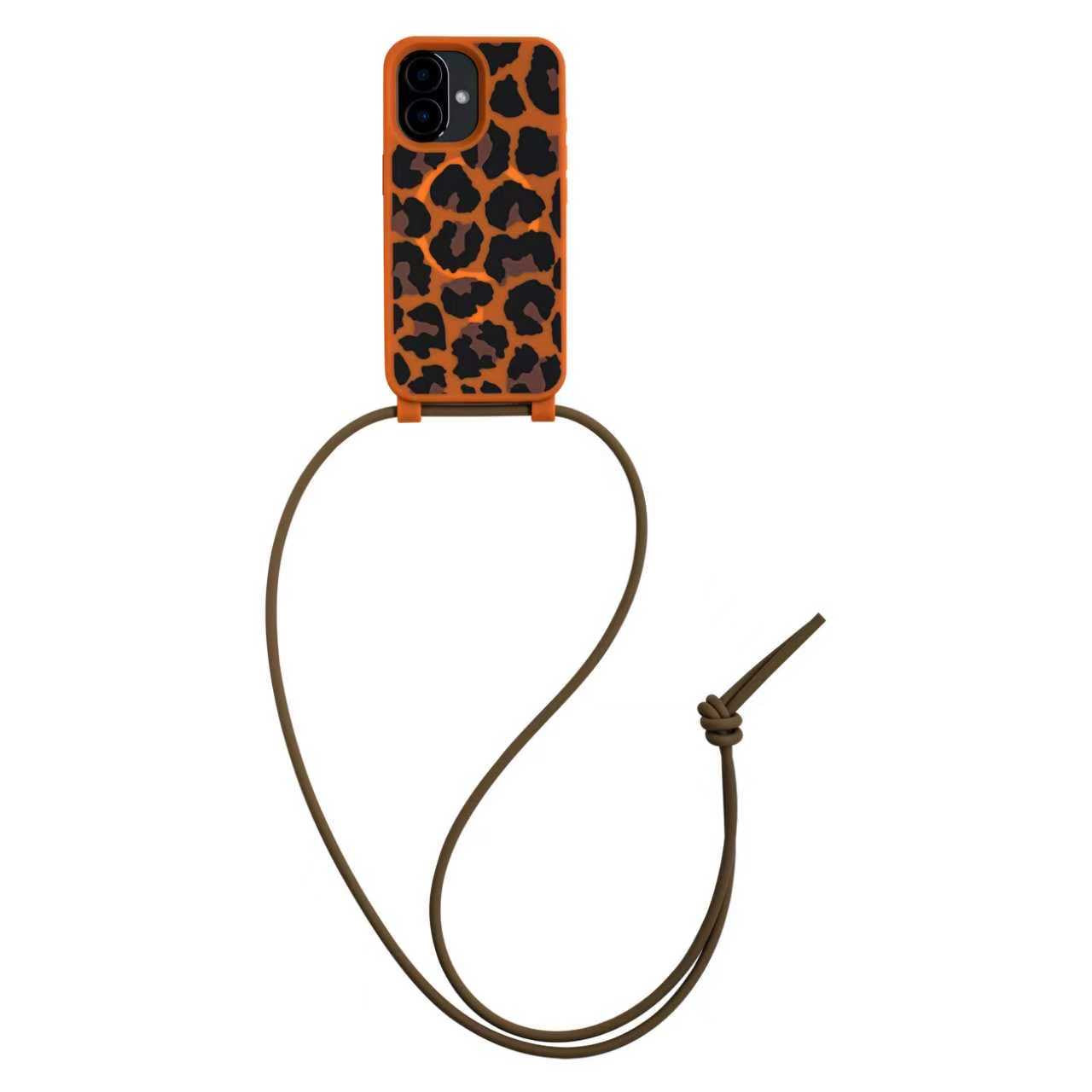 iPhone 17 MagSafe Case with Silicone Strap (Brown/Leopard)