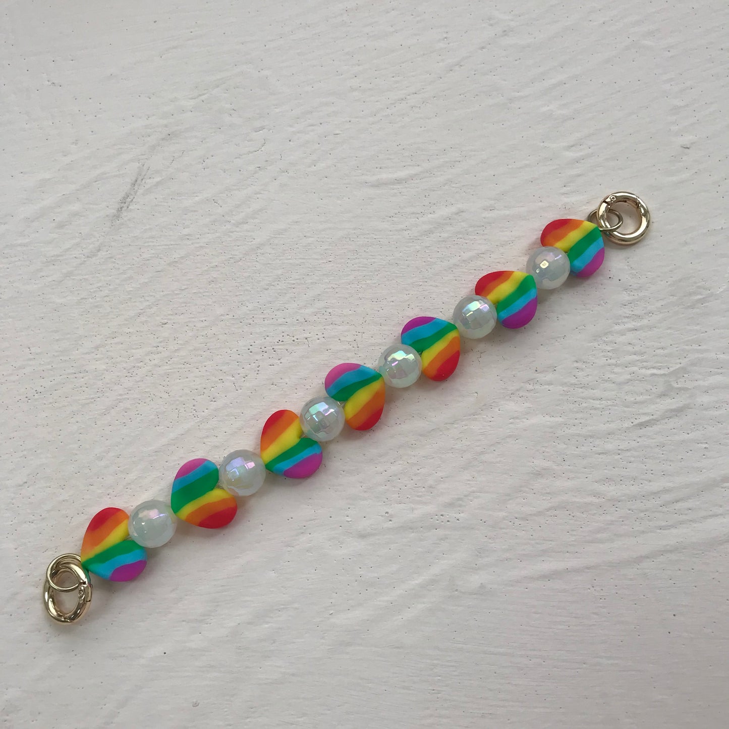 Heart Short Strap (Rainbow Hearts with Beads)