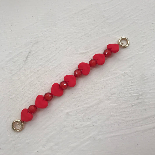 Heart Short Strap (Red Hearts with Beads)