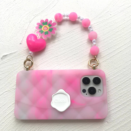 iPhone 14 Pro Max - Seal Stamped Case with Super Hearts Strap (Jelly Fluo Pink)