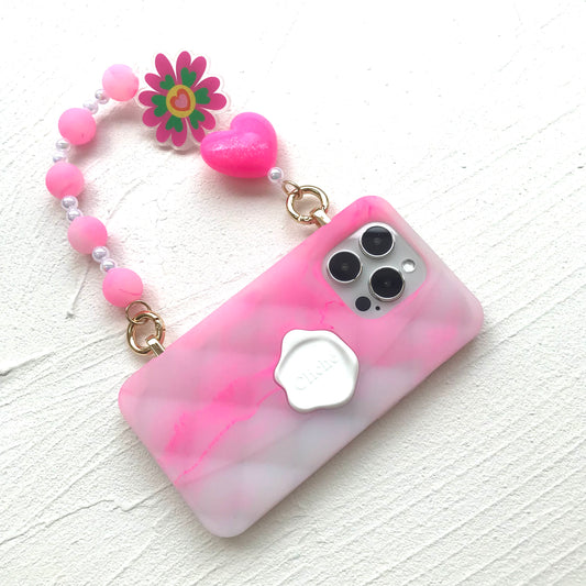 iPhone 14 Pro - Seal Stamped Case with Super Hearts Strap (Jelly Fluo Pink)
