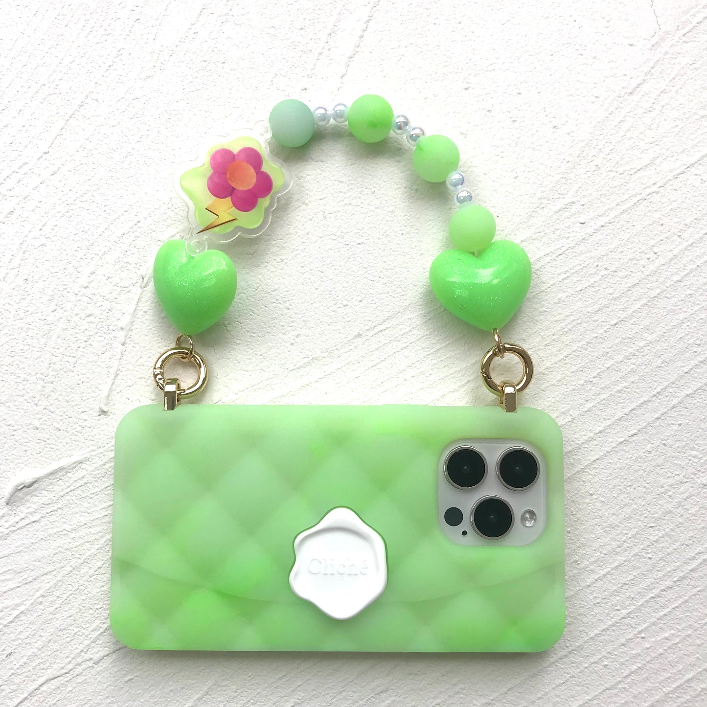 iPhone 14 Pro Max - Seal Stamped Case with Super Hearts Strap (Jelly Fluo Green)