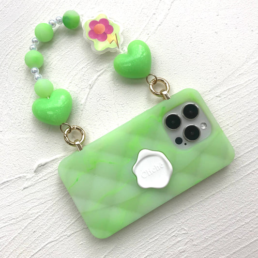 iPhone 14 Pro - Seal Stamped Case with Super Hearts Strap (Jelly Fluo Green)
