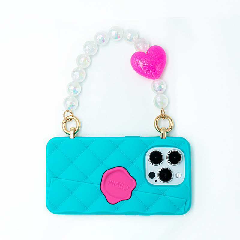 iPhone 15 Pro Seal Stamped Case with Jumbo Heart Strap (Blue)