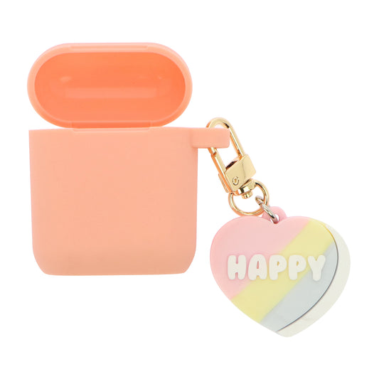 Peach Silicone AirPods Case with Happy Heart Candy Charm