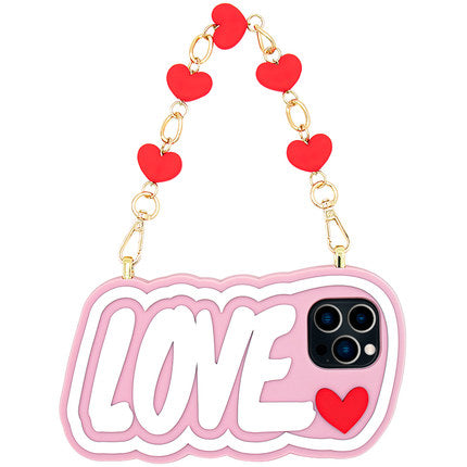iPhone 13 Pro Max - LOVE with Hearts Strap (Pink)