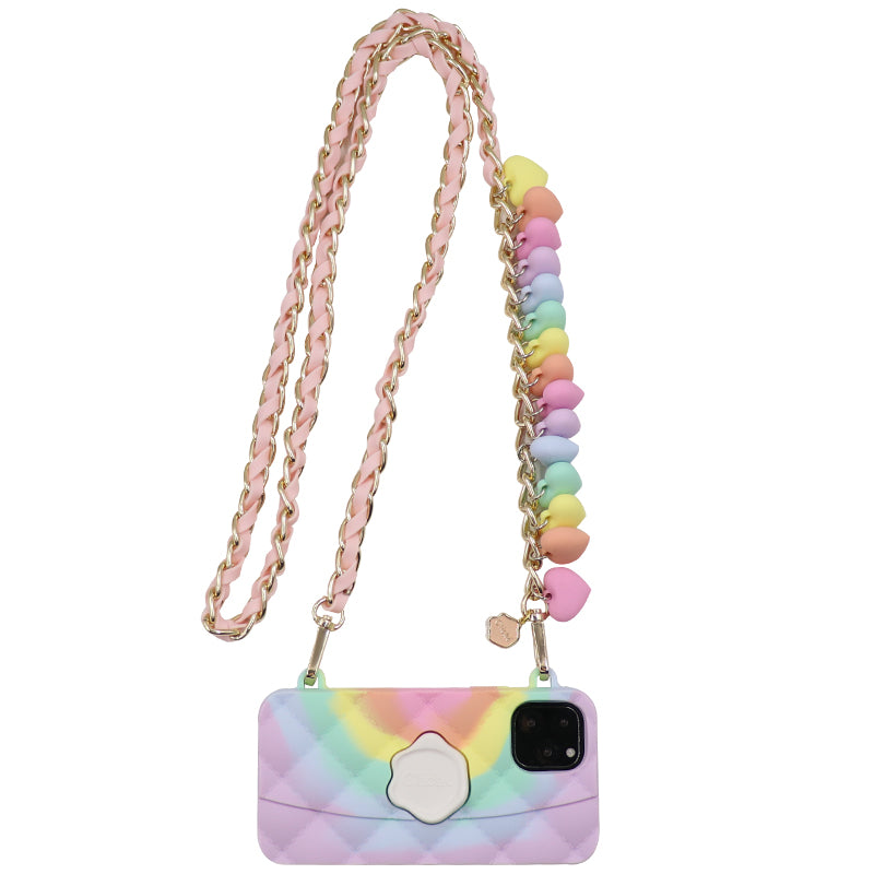 iPhone 11/11 Pro/11 Pro Max Light of Rainbow Seal Stamped Case with Long Hearts Strap