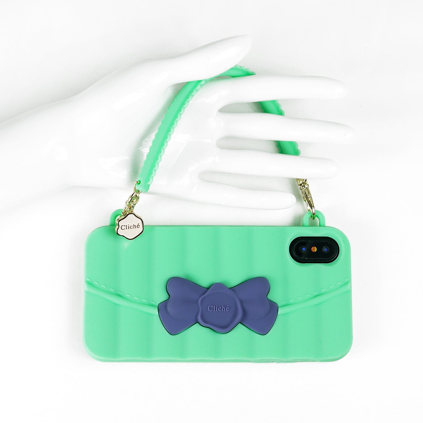 iPhone X/Xs Case - Matelasse (Green with Blue Ribbon)
