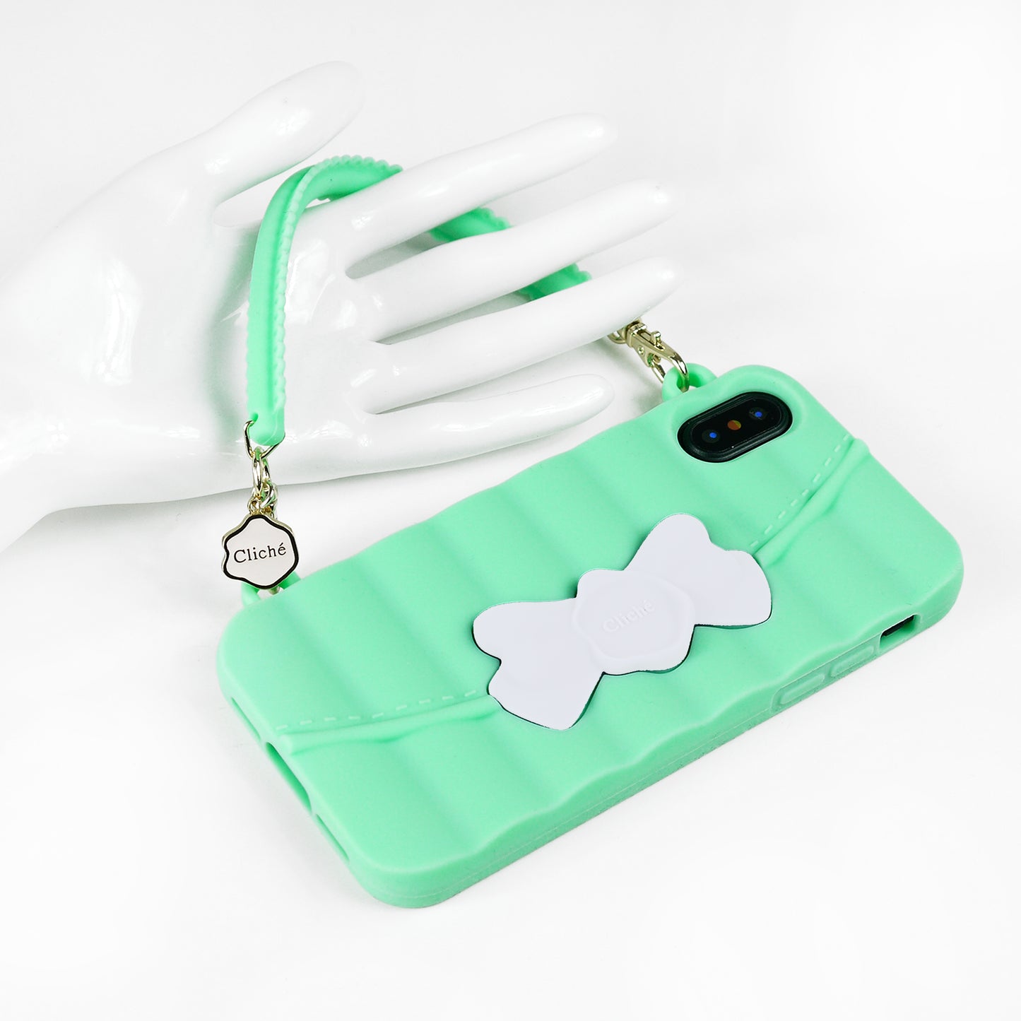 iPhone X/Xs Case - Matelasse (Green with White Ribbon)