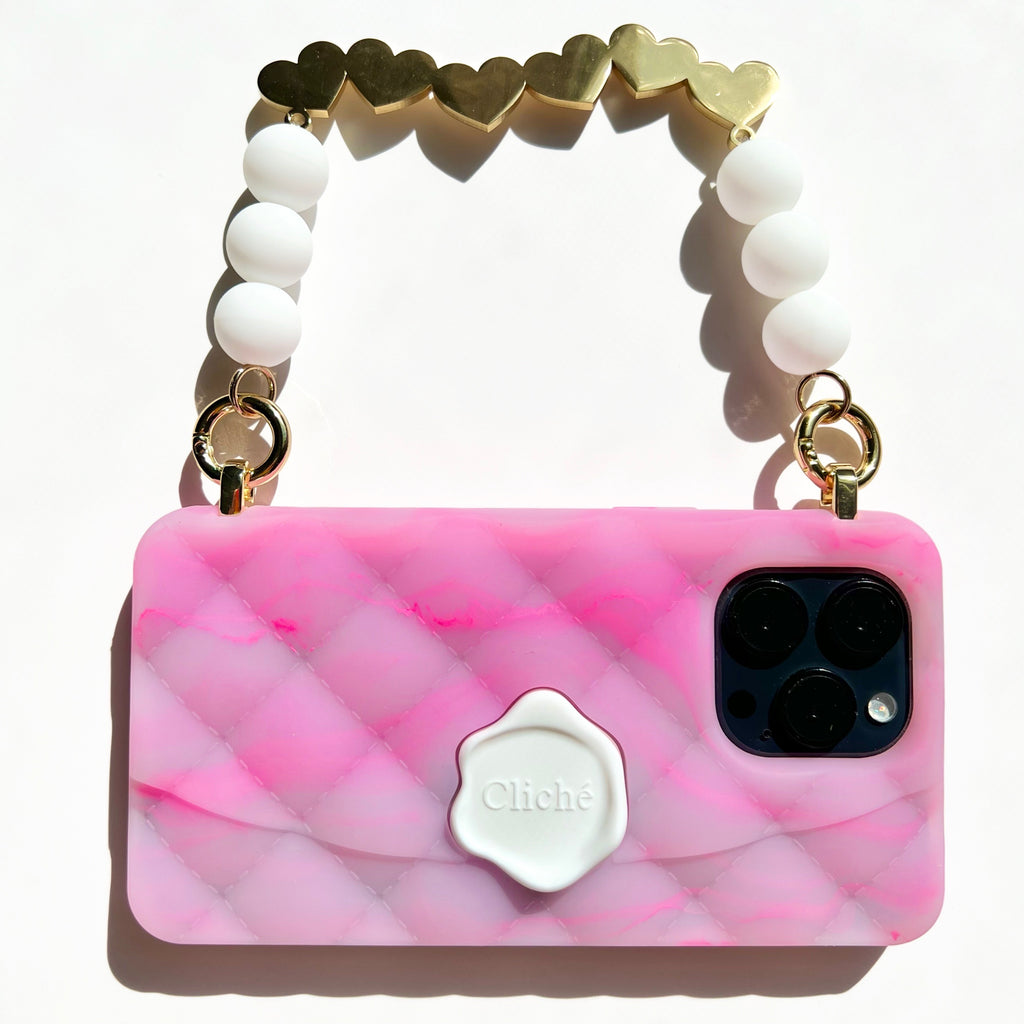 iPhone 14 Pro Max Seal Stamped Case with 'HEARTS' Charm Strap (Jelly Fluo Pink)