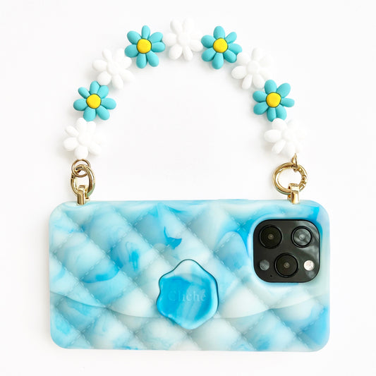 iPhone 13 Pro Max Seal Stamped Case with Daisy Flower Strap (Blue/Glow in the Dark)