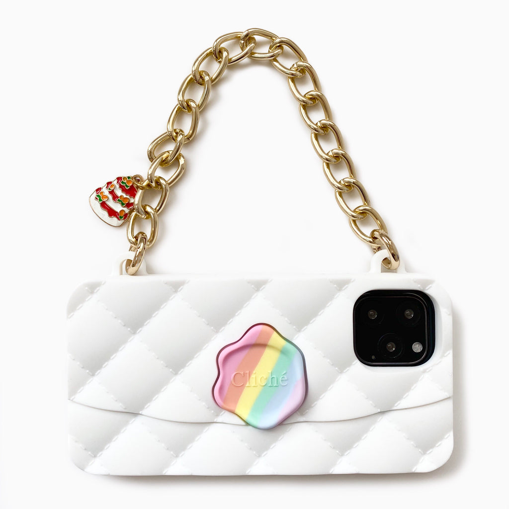 iPhone 11 Pro White Little Seal Stamped Case with 3-layered Strawberry Cake Charm