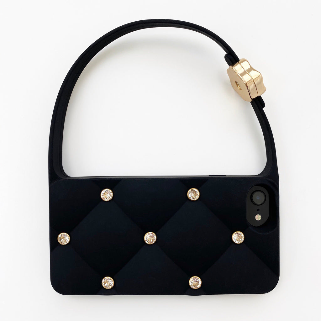 iPhone SE Black Quilted Hobo Bag Case with Swarovski Stones