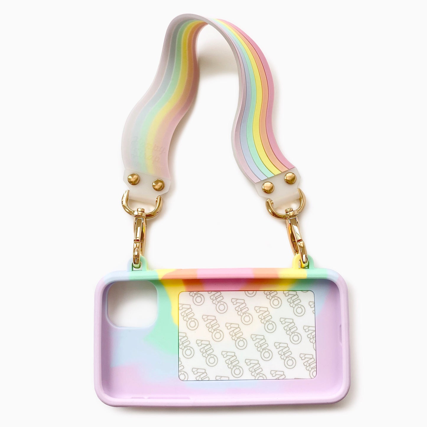 iPhone 11 Light of Rainbow Seal Stamped Case with Pastel Illusion Happy Strap