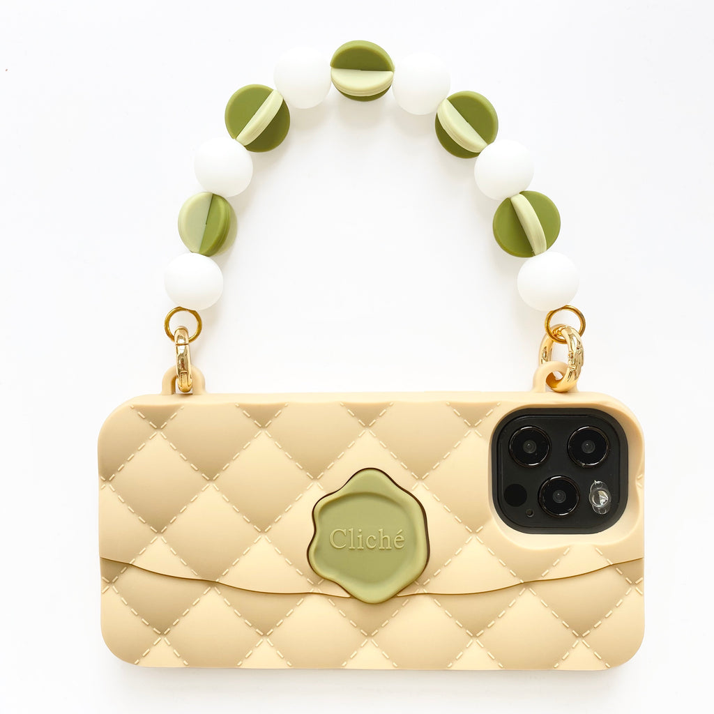 iPhone 12 Pro Max Beige Seal Stamped Case with Balloon and Beads Strap